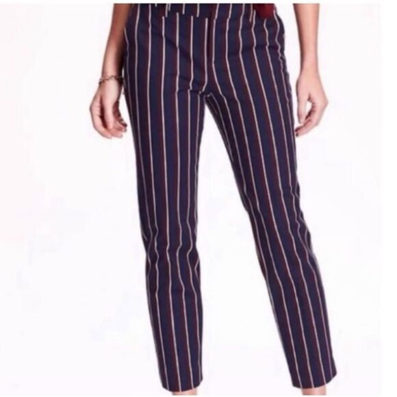 Old Navy Harper Stovepipe Navy Burgundy Stripe Mid Rise Cropped Pants Women 8 - Picture 2 of 14